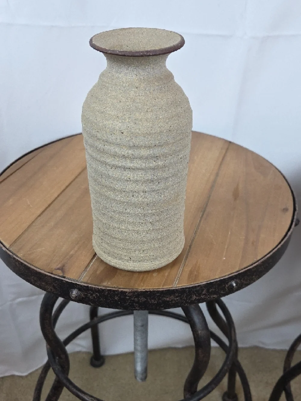 Handcrafted Sandstone Ceramic Vase in Beige and Brown